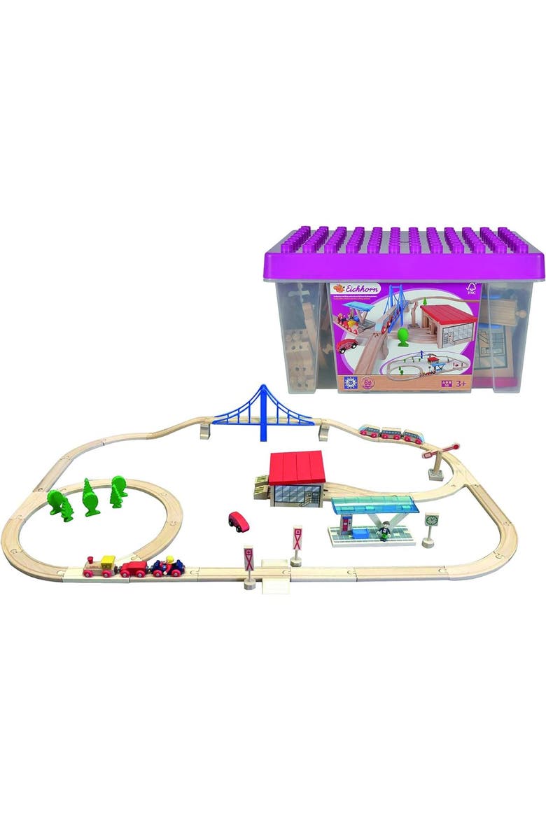 Eichhorn Large Wooden Train Set, Ages 3+, Main, color, Multicolored