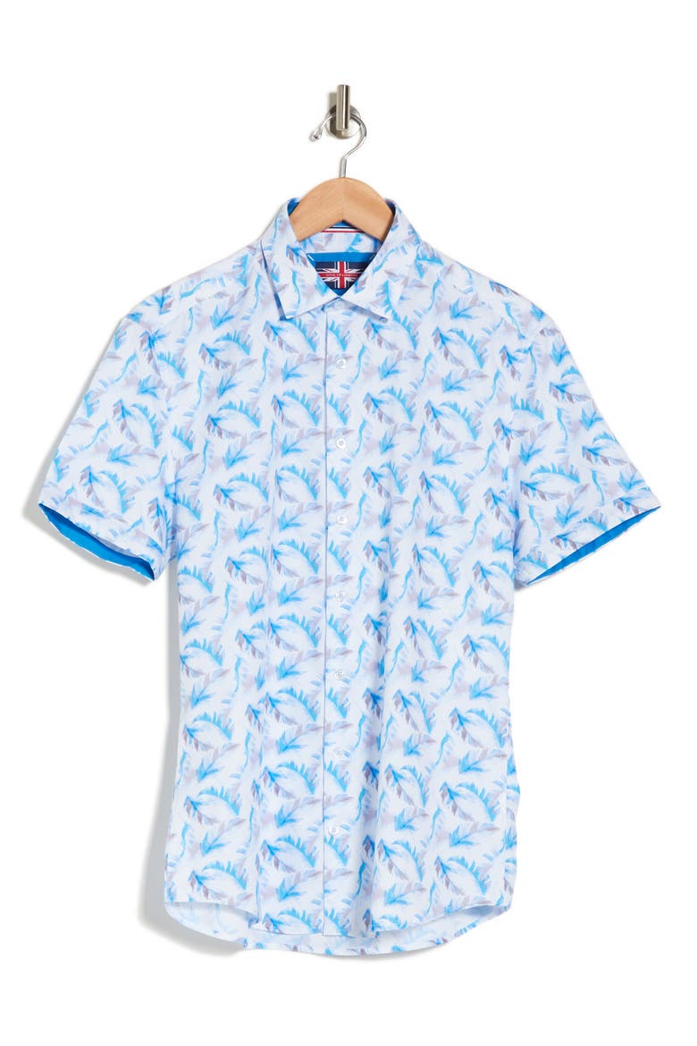 Feather Print Performance Short Sleeve Button-Up Shirt, Alternate, color, WHITE