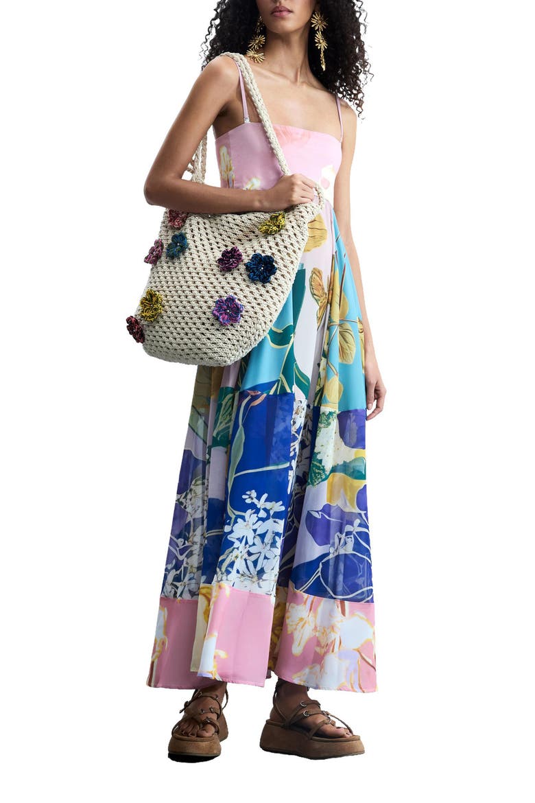 Mix Print Strapless Maxi Dress, Main, color, MULTI BLUE