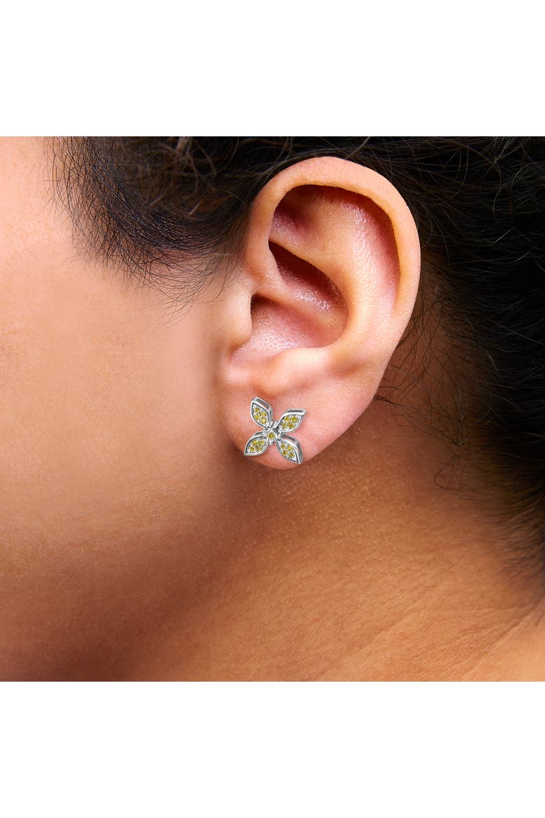 Sterling Silver Yellow Treated Diamond Accent Floral Stud Earrings, Alternate, color, Silver