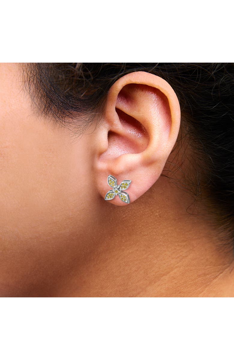 Haus of Brilliance Sterling Silver Yellow Treated Diamond Accent Floral Stud Earrings, Alternate, color, Silver