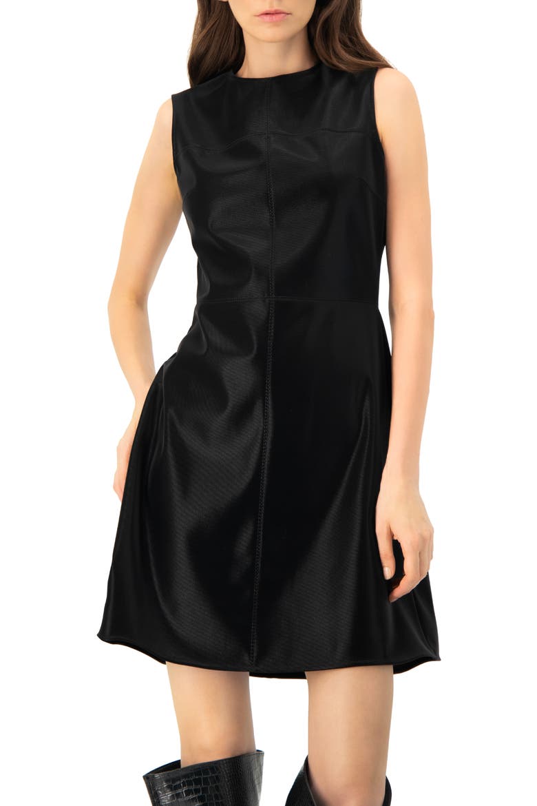 Sleeveless High Shine A-Line Dress, Main, color, Black