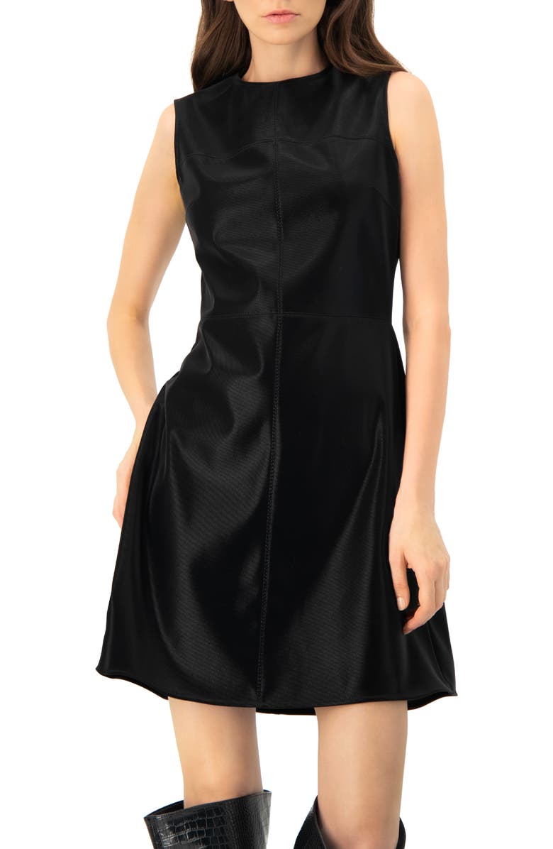 IVONNE Sleeveless High Shine A-Line Dress, Main, color, Black