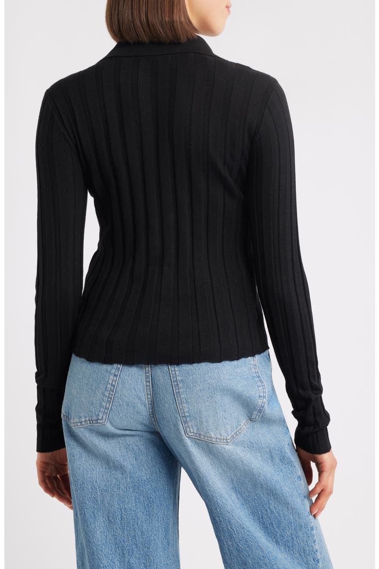 Merino Wool & Silk Polo Sweater, Alternate, color, BLACK