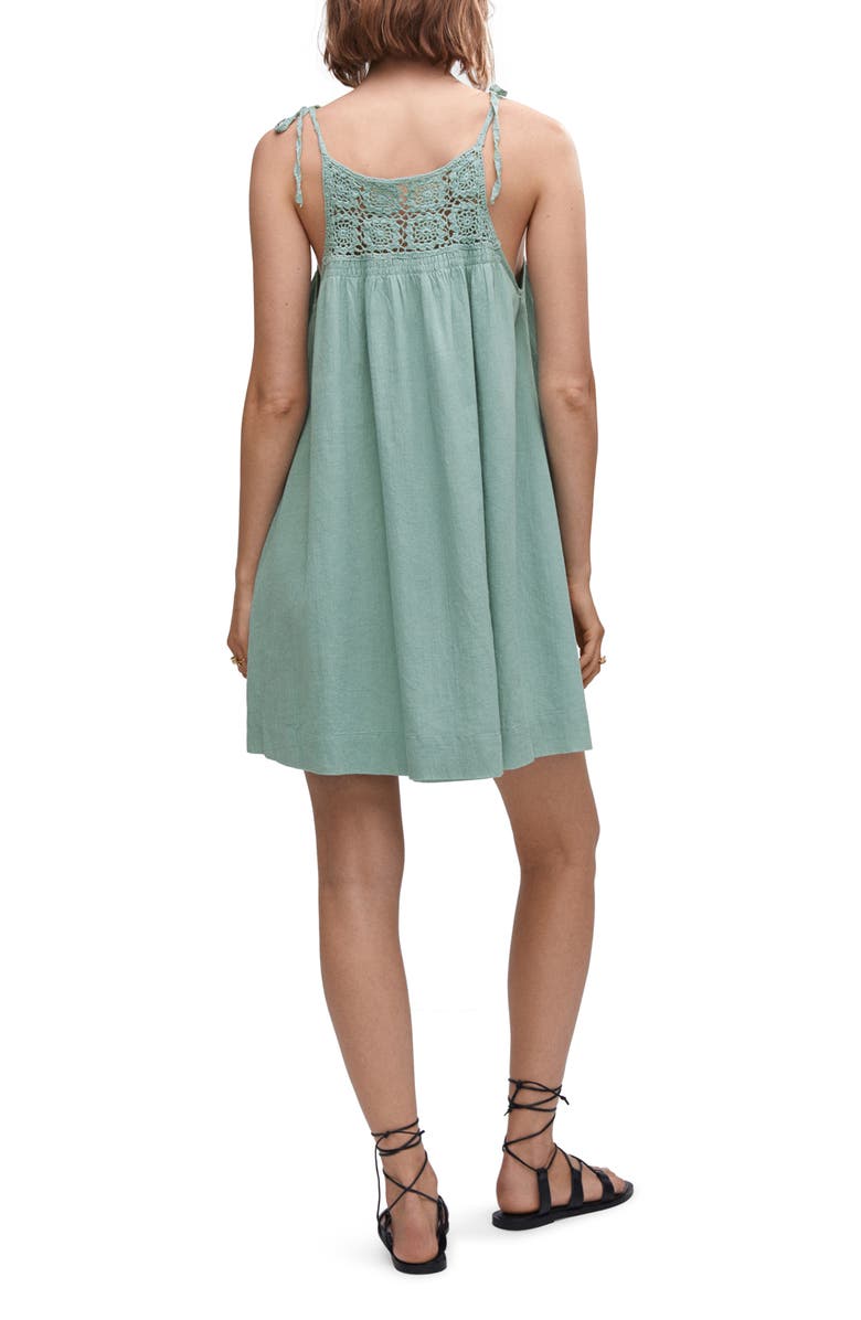 MANGO Crochet Yoke Tie Shoulder Babydoll Dress, Alternate, color,