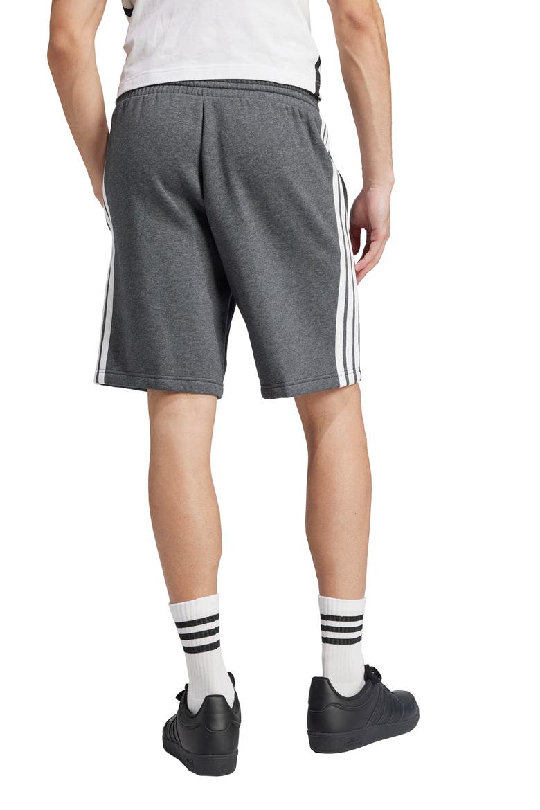 Essential 3-Stripes Fleece Shorts, Alternate, color, MEDIUM GREY HEATHER/ BLACK