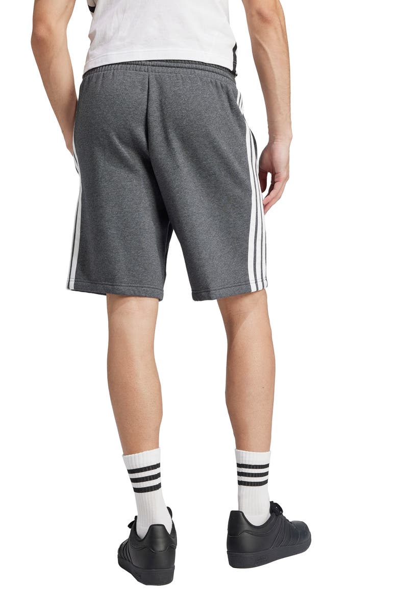 adidas Essential 3-Stripes Fleece Shorts, Alternate, color, Medium Grey Heather/ Black