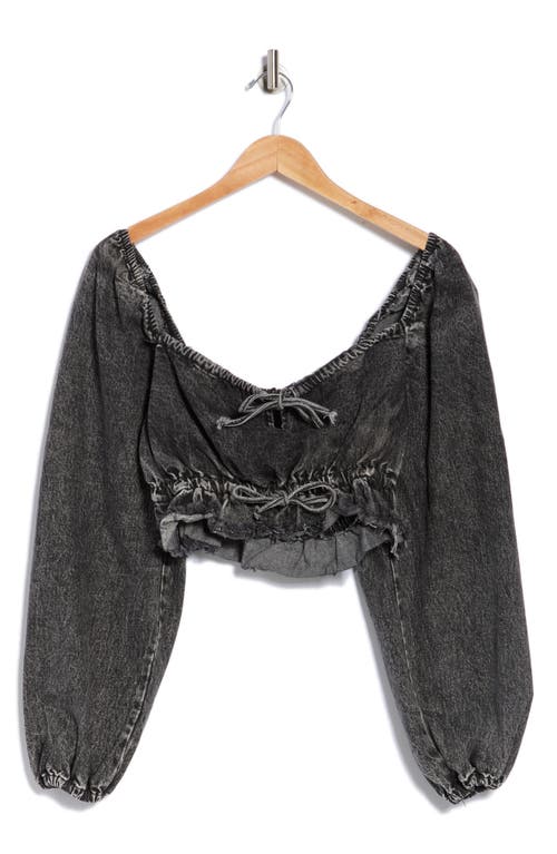 Jacquie The Label Esther Crop Denim Top In Gray