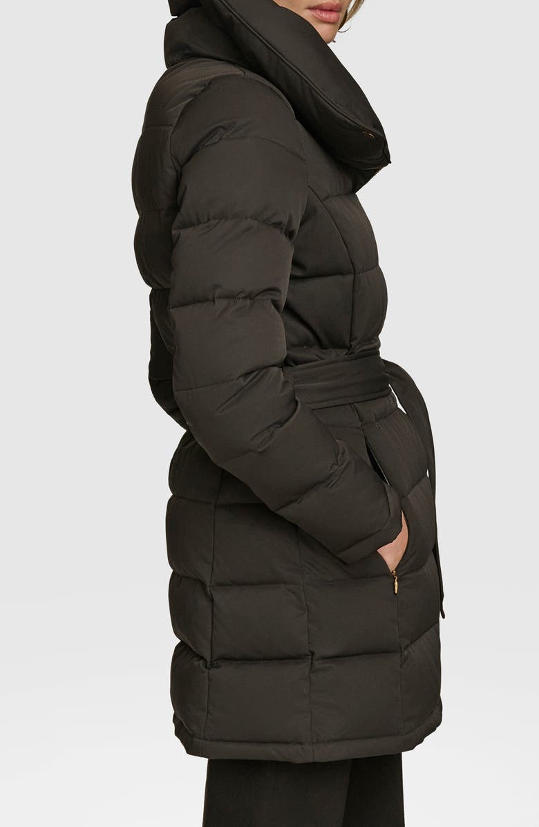 Donna Karan New York Water Resistant Belted Puffer Coat, Alternate, color, Black