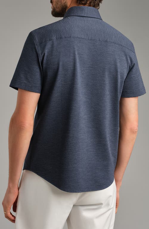 Rhone Commuter Seersucker Regular Fit Short Sleeve Shirt In Navy Chambray