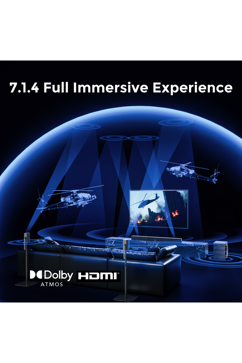 skywave series 7.1.4ch Dolby Atmos wireless surround sound system with 10" subwoofer and 2 surround speakers, Alternate, color, Black