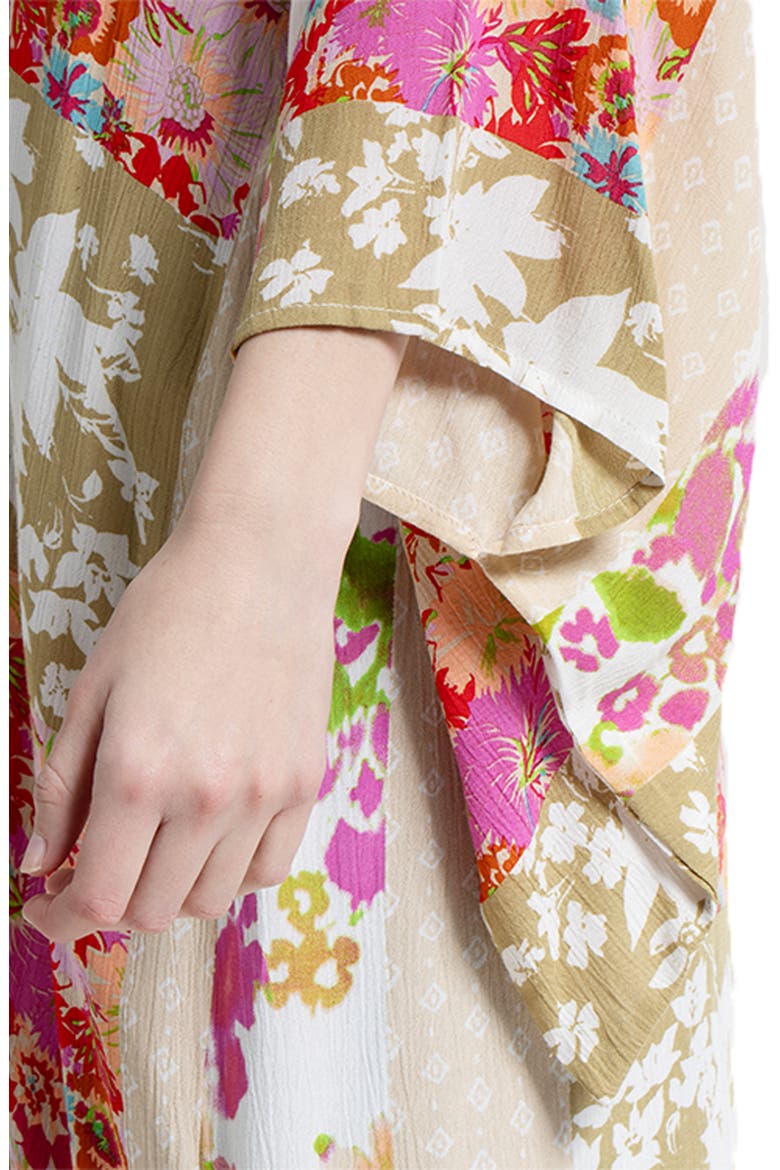 Lacy Floral Print Cover-Up Kaftan, Alternate, color, PINK MULTI