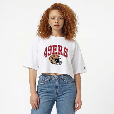 Women's Champion  White San Francisco 49ers Boyfriend Cropped T-Shirt