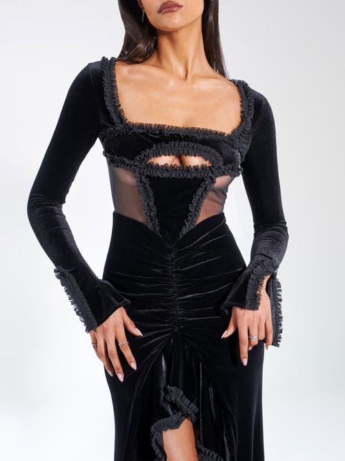 Miss Circle Women Maeve Black Velvet And Mesh Long Sleeve Maxi Dress In Black