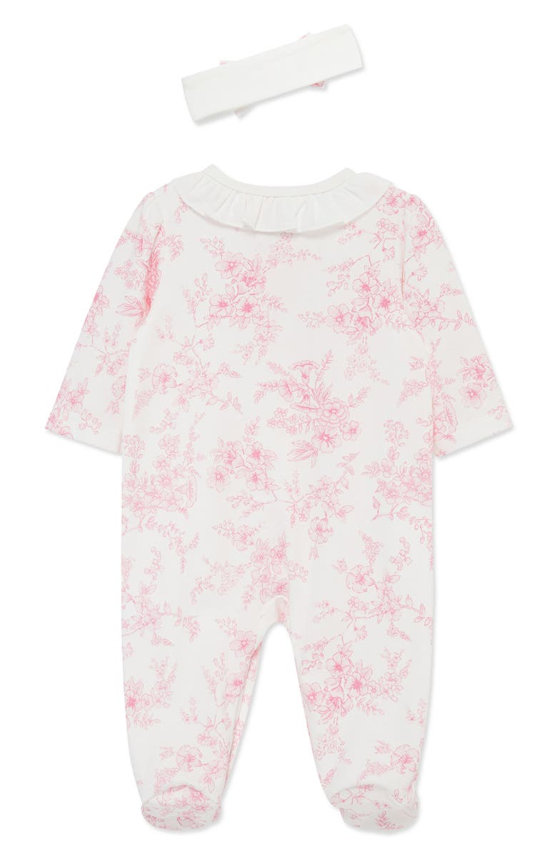 Little Me Floral Cotton Footie & Head Wrap Set, Alternate, color, Pink