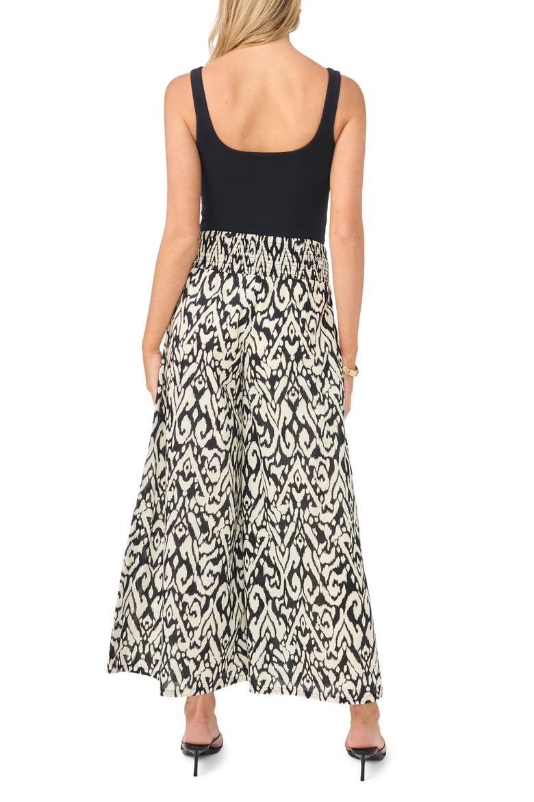 Abstract Ikat Print Cotton Crop Wide Leg Pants, Alternate, color, RICH BLACK