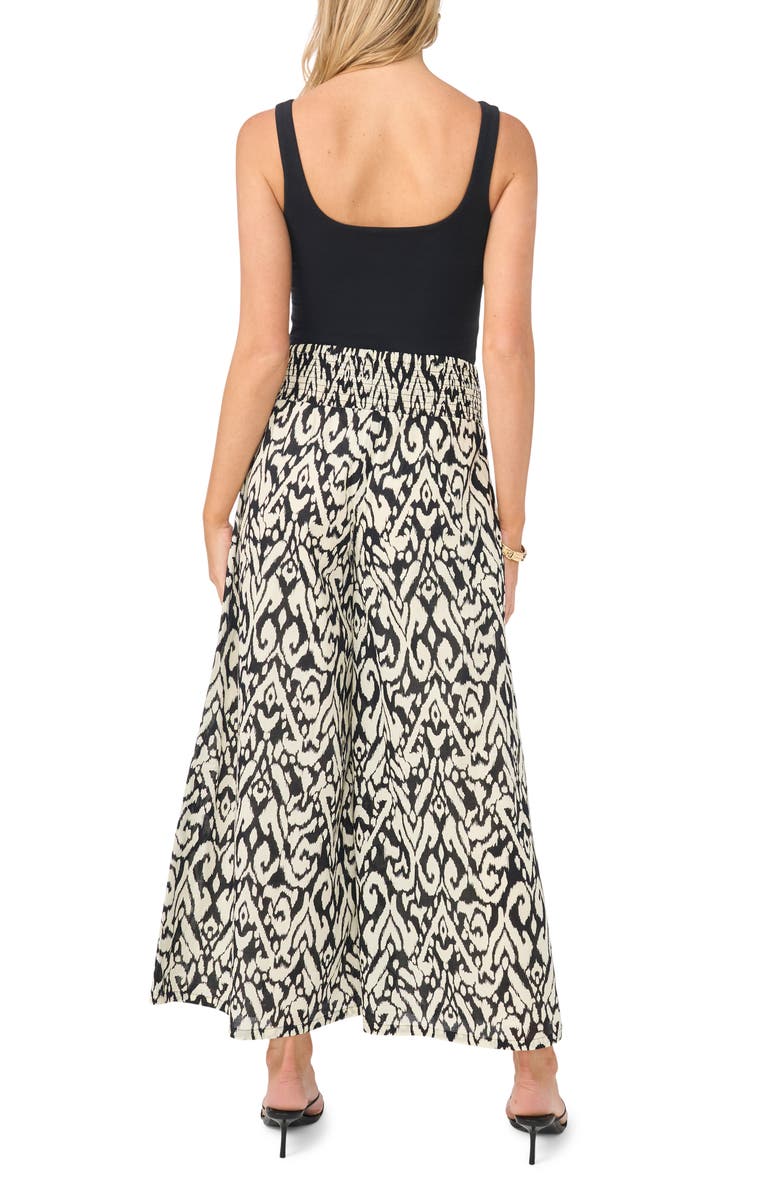 Vince Camuto Abstract Ikat Print Cotton Crop Wide Leg Pants, Alternate, color, Rich Black