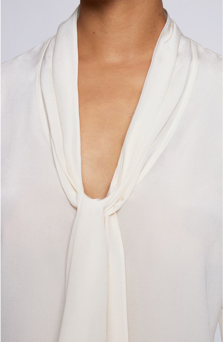 Santorelli AMANDA Long Sleeve Silk Blouse with Drop Neck Tie, Alternate, color, Beige