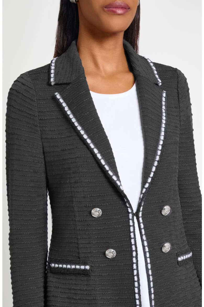 Contrast Trim Textured Knit Blazer, Alternate, color, GRANITE/ BLACK/ IVORY