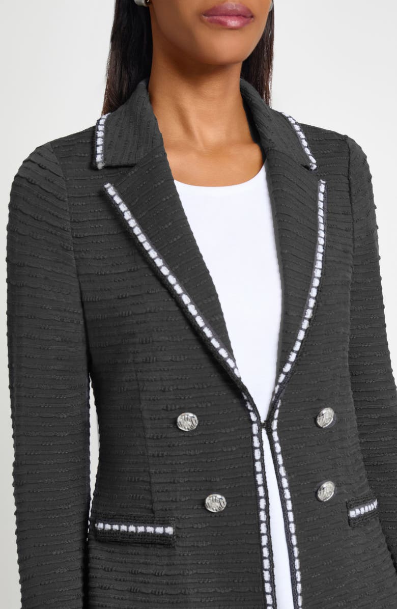 Ming Wang Contrast Trim Textured Knit Blazer, Alternate, color, Granite/ Black/ Ivory