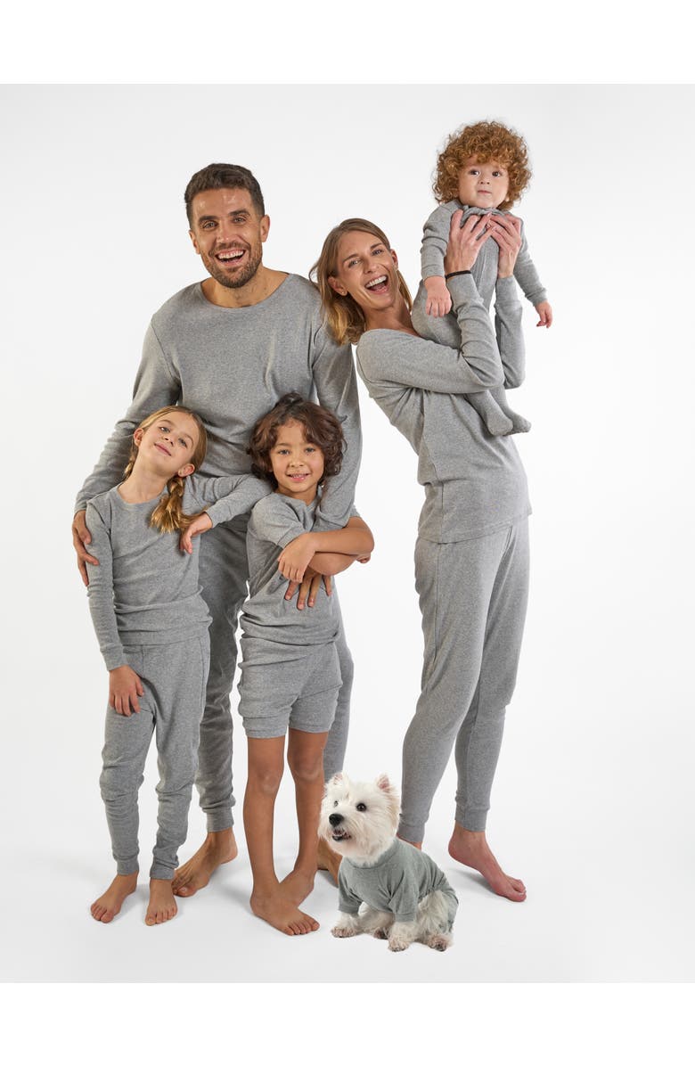Leveret Kids Footed Solid Cotton Matching Family Pajamas, Alternate, color, Light Gray