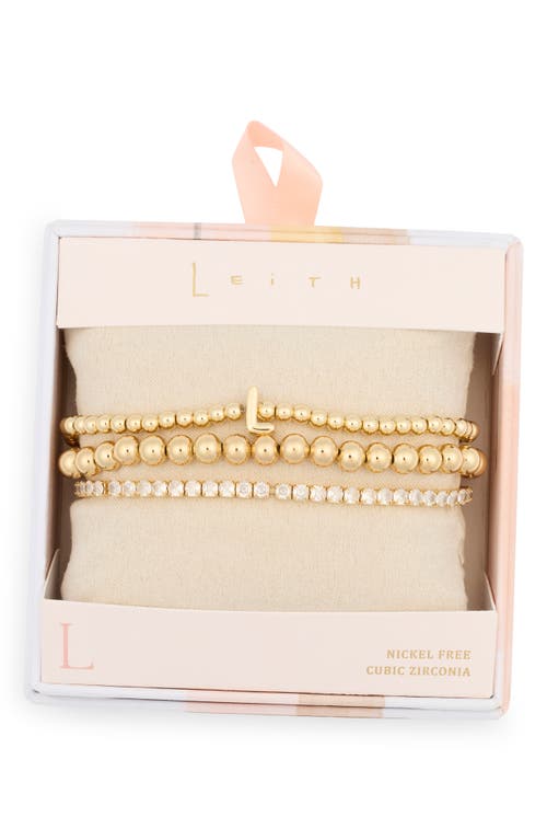 Leith 3-pack Initial Bead Bracelet In L- Clear- Gold