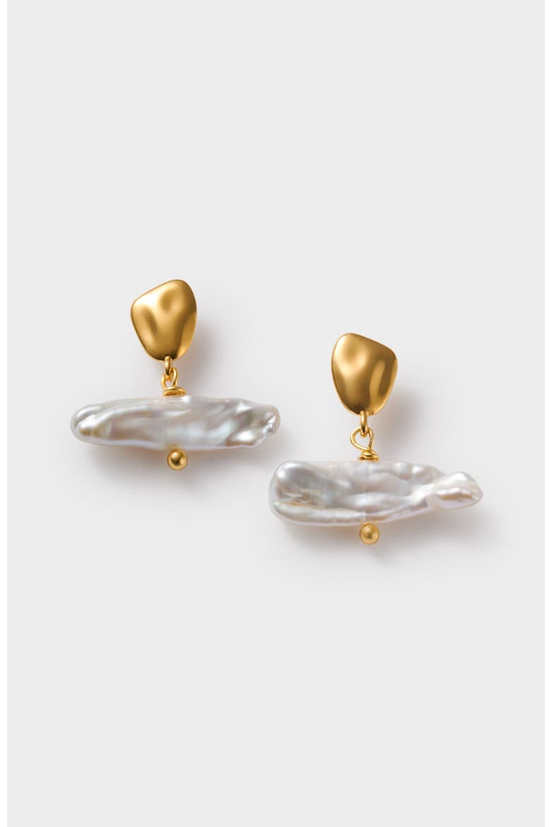 Sol Pearl T-Bar Earrings, Main, color, Gold