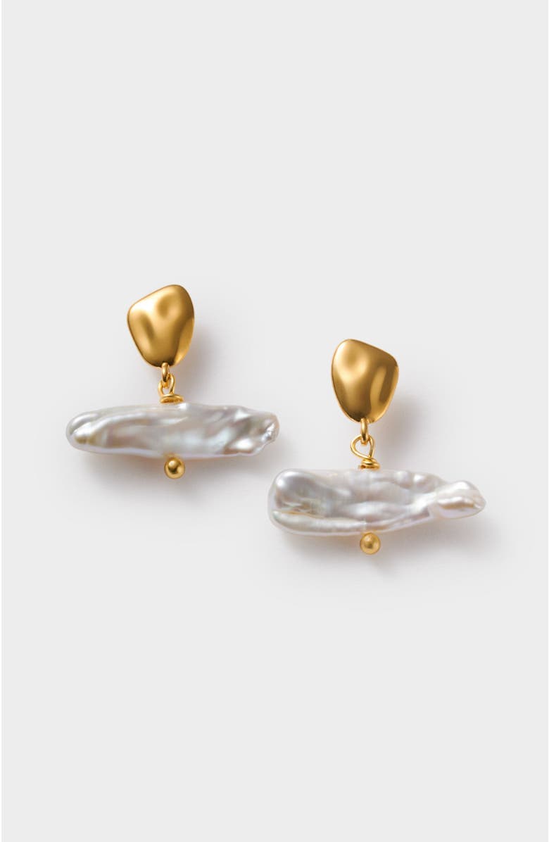 Katie Loxton Sol Pearl T-Bar Earrings, Main, color, Gold Coated