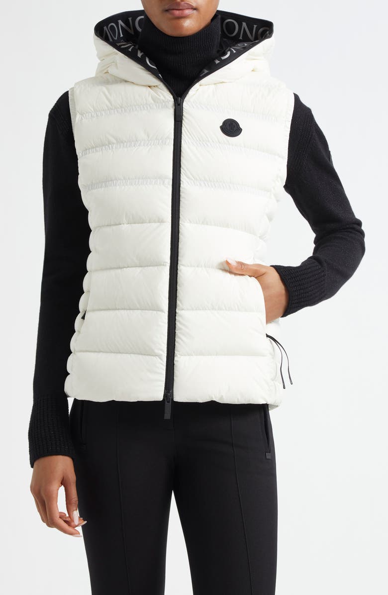 Moncler Aliterse Down Hooded Vest, Main, color, Silk White