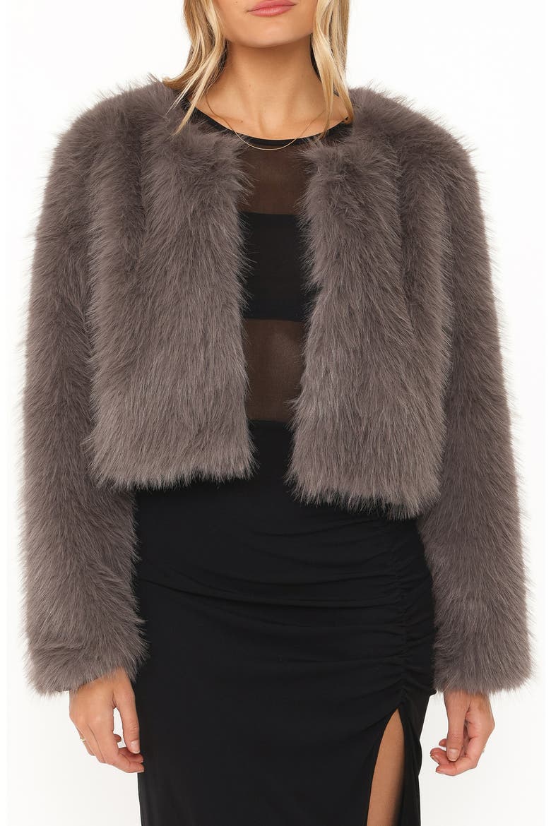 Connie Faux Fur Cropped Jacket, Main, color, GUNMETAL GREY