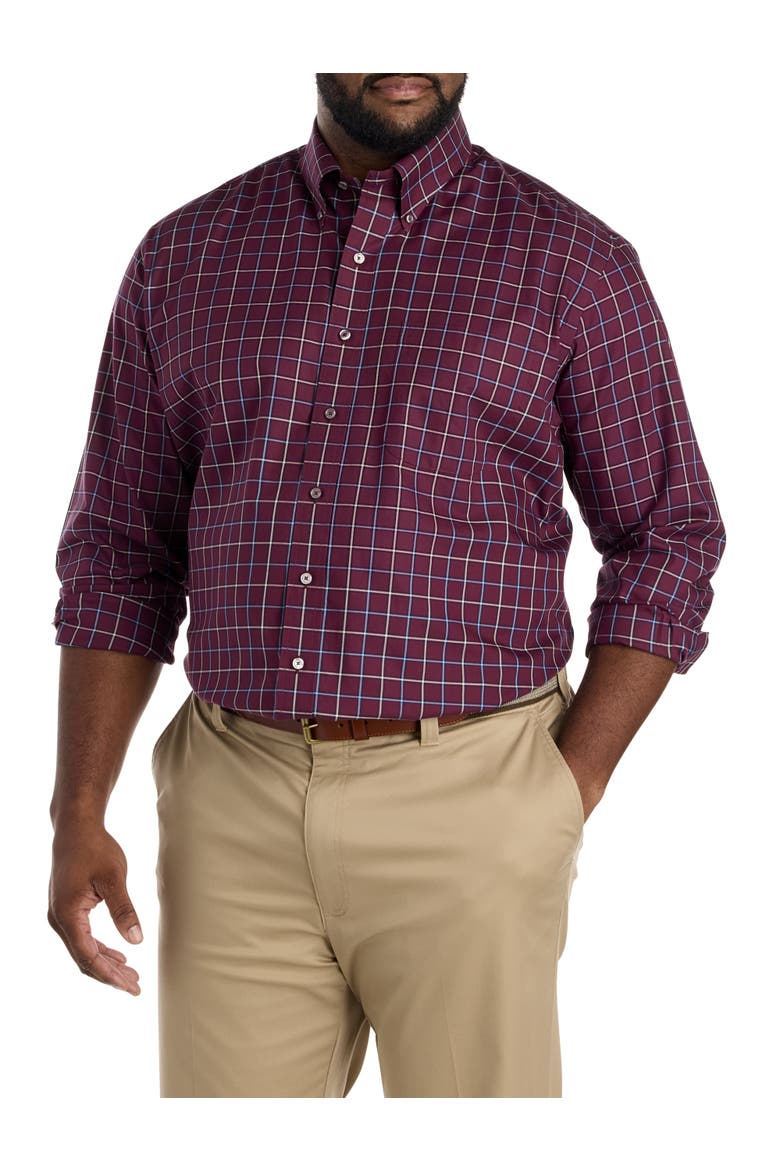 Big & Tall Non-Iron Windowpane Sport Shirt, Main, color, BURGUNDY BLU WHT