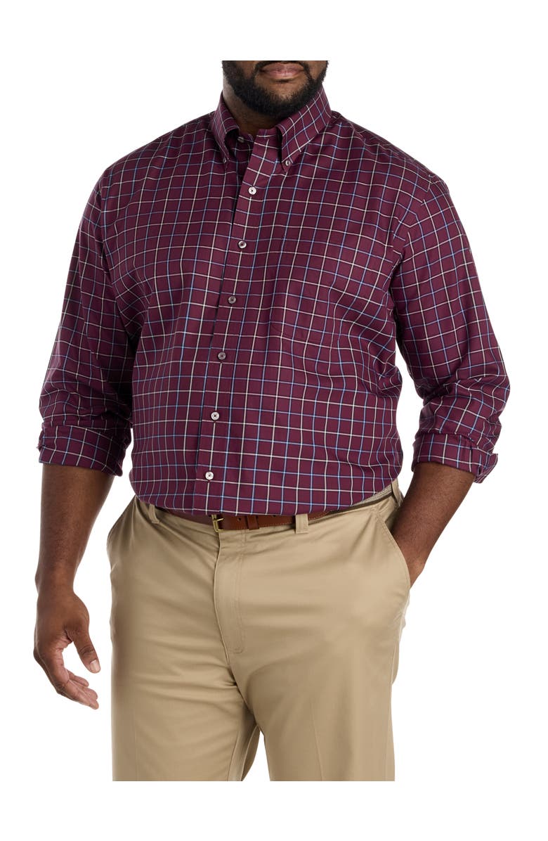 Brooks Brothers Big & Tall Non-Iron Windowpane Sport Shirt, Main, color, Burgundy Blu Wht