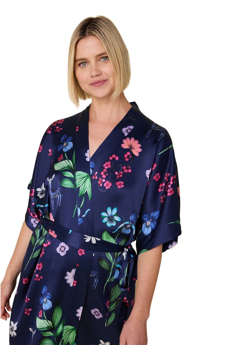 The Cat's Pajamas Silk Kimono Robe, Alternate, color, Deerly