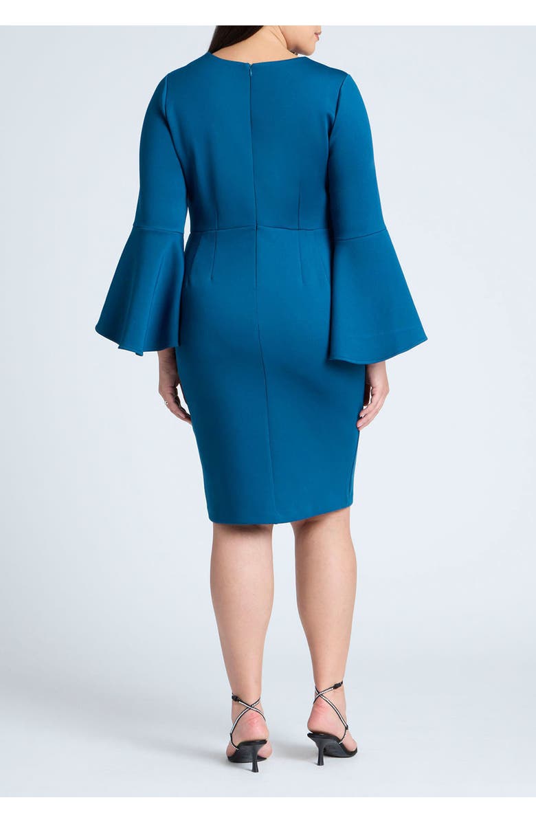 ELOQUII Bell Sleeve Scuba Crepe Dress, Alternate, color, Black