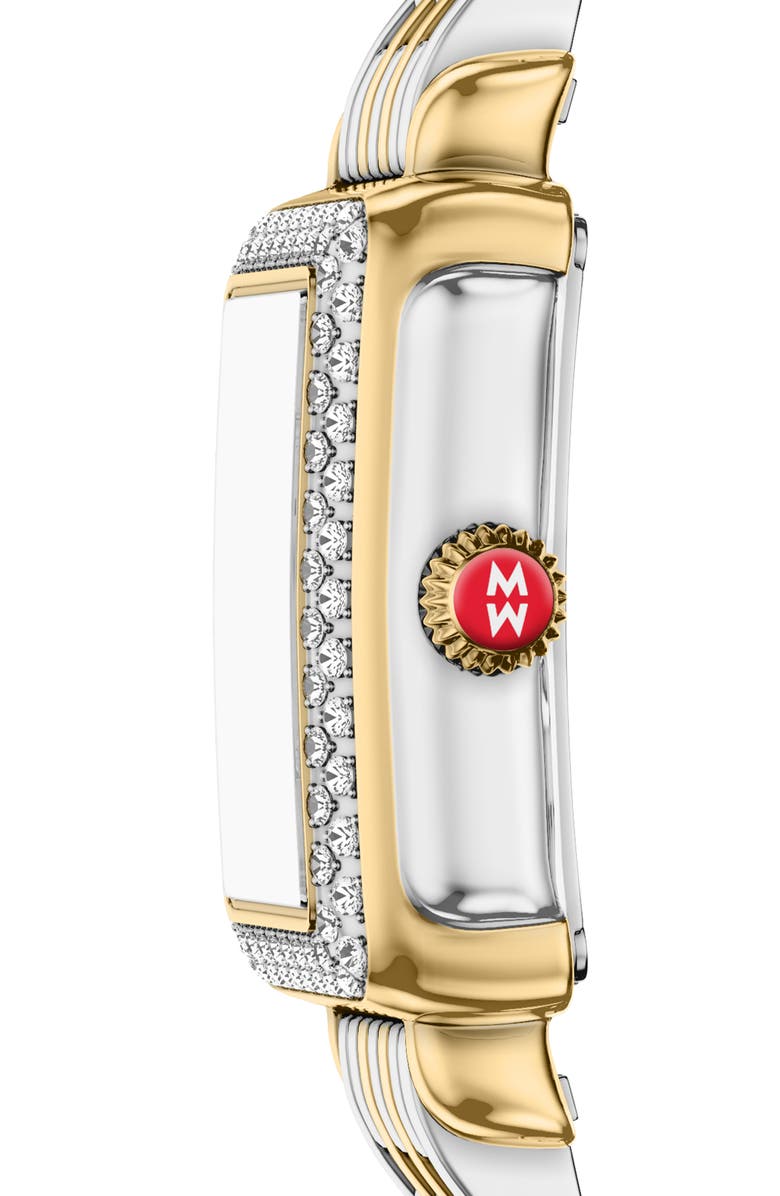 MICHELE Deco Madison Mini Diamond & Mother-of-Pearl Two-Tone Bracelet Watch, 23mm x 24mm, Alternate, color, Two-Tone/ Blue