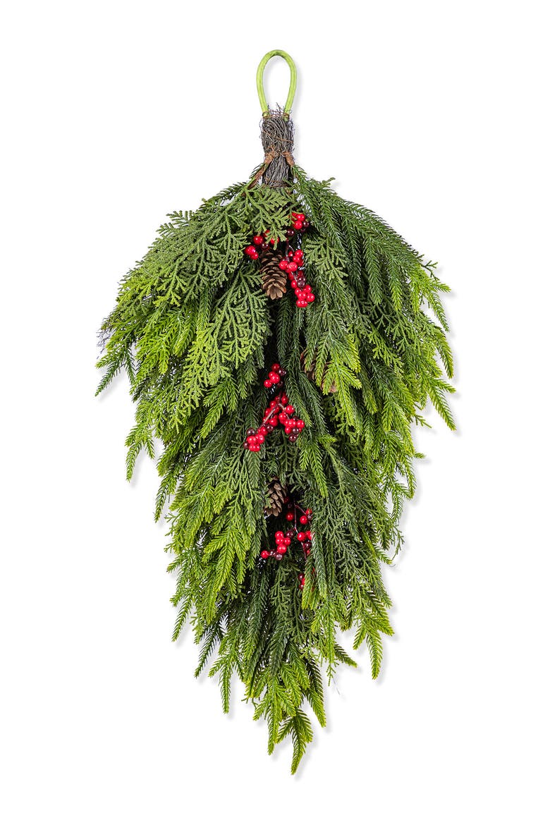 31.5"H Christmas PE Dripping Teardrop Wreath, Main, color, Red
