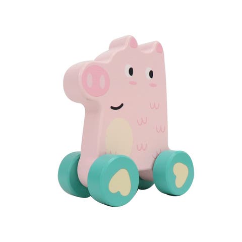 Wooden Pink Pig Vehicle Toy