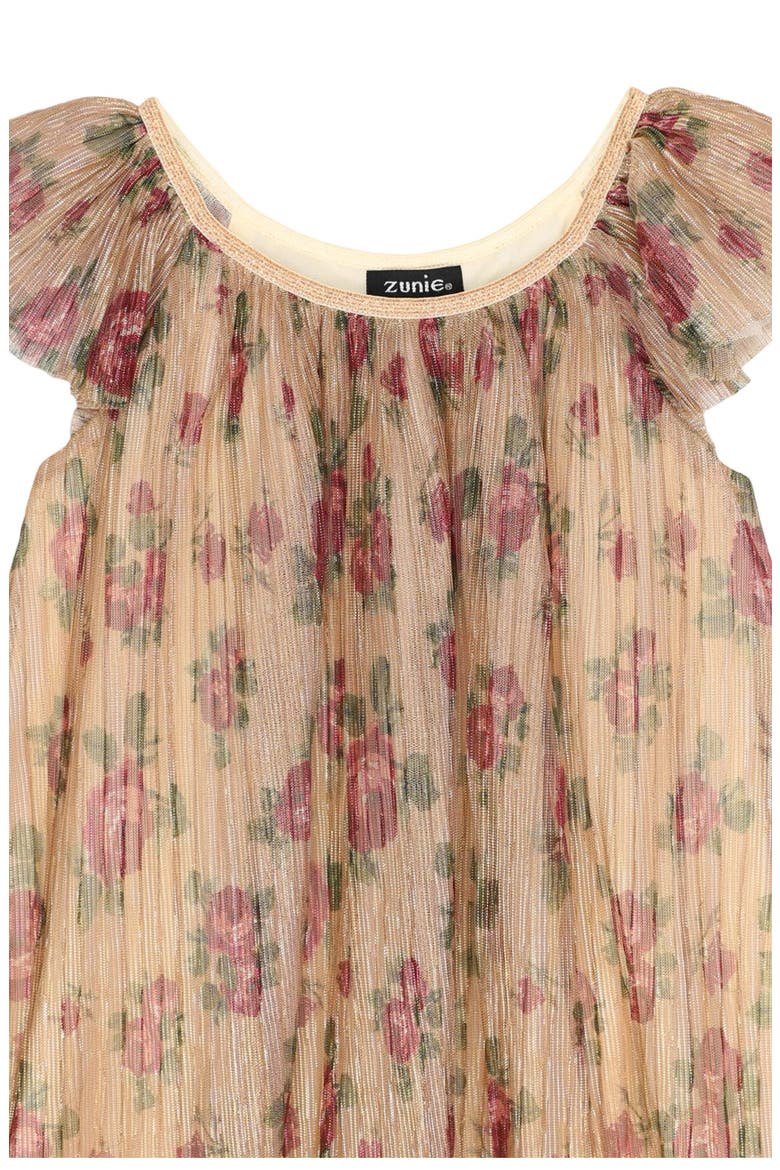 Kids' Floral Metallic Flutter Sleeve Dress, Alternate, color, WINE FLORAL