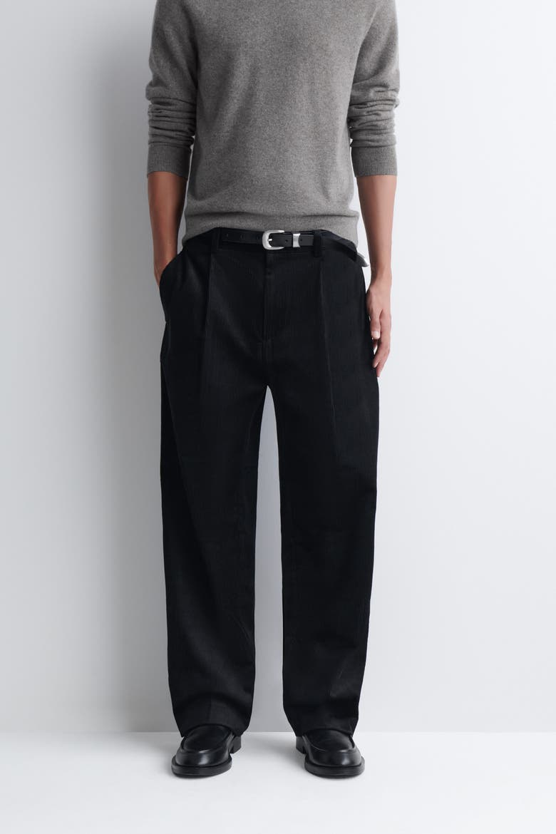 Pleated Relaxed-Fit Tapered Corduroy Pants, Alternate, color, BLACK