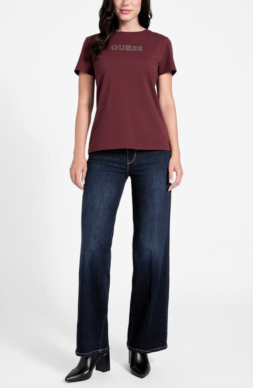 Guess Briana Embellished Logo T-shirt In Burgundy