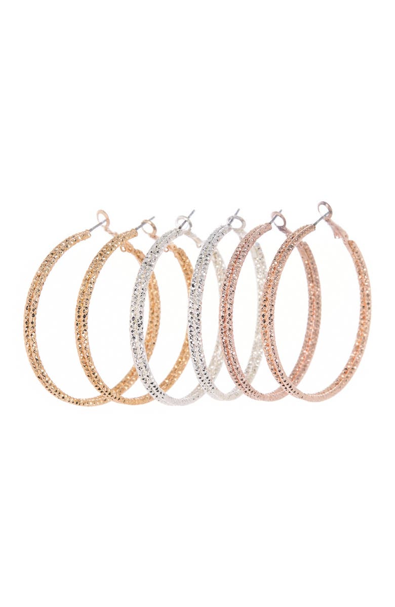 Melrose and Market Set of 3 Textured Hoop Earrings, Main, color, 