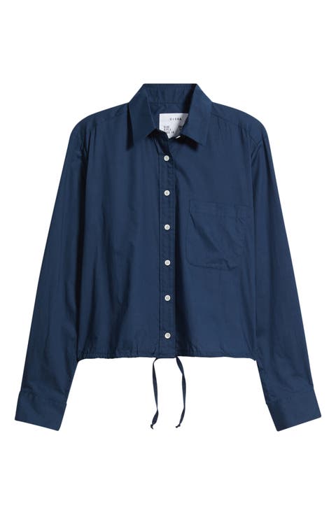 Drawstring Waist Cotton Button-Up Top
