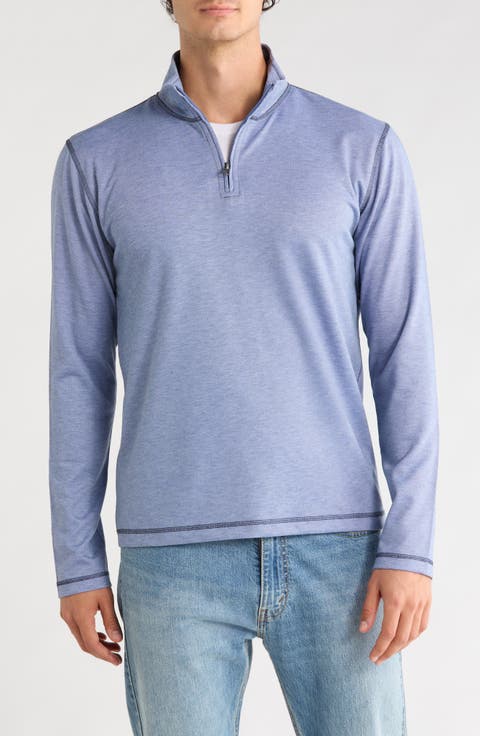 Plated Knit Mini Oxford Quarter Zip Pullover