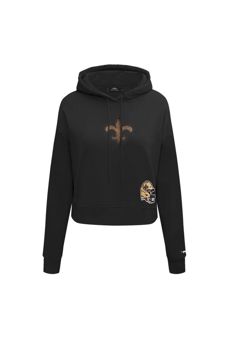 Women's Pro Standard Black New Orleans Saints Jeweled Cropped Pullover Hoodie, Alternate, color, Black