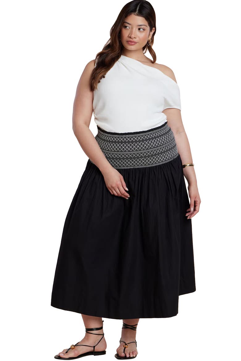 Smocked Flare Maxi Skirt, Main, color, BLACK ONYX