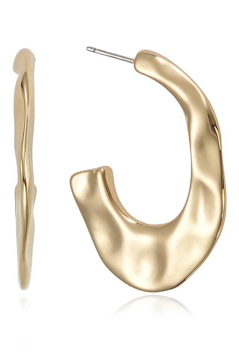 Medium Hammered Hoop Earrings, Main, color, GOLD