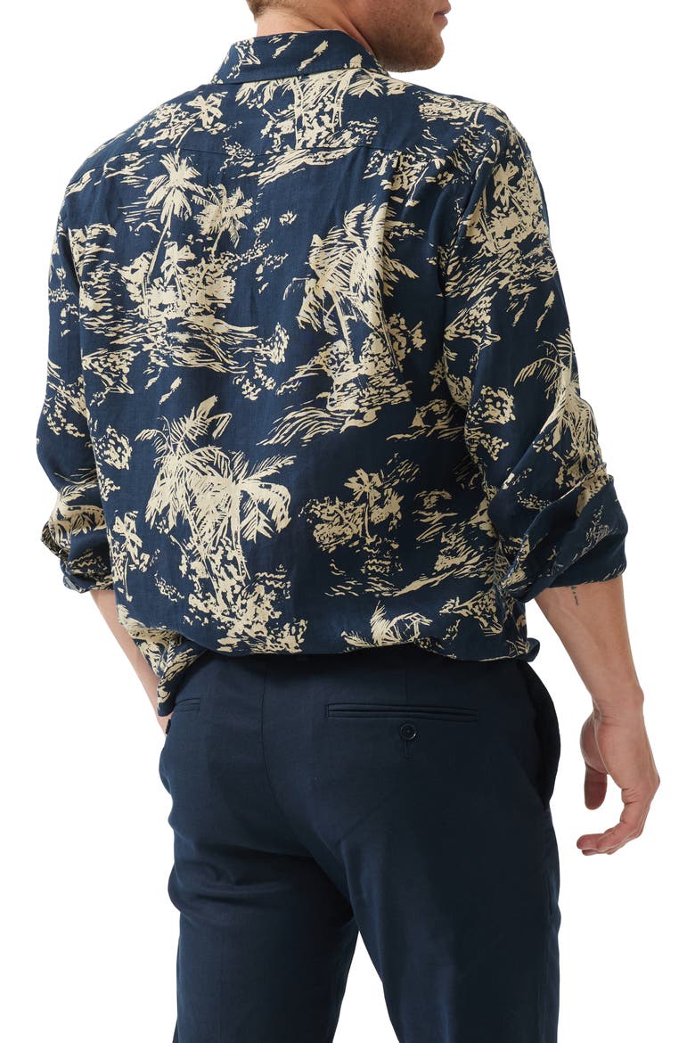 Livingstone Original Fit Tropical Print Linen Button-Up Shirt, Alternate, color, MIDNIGHT SAND