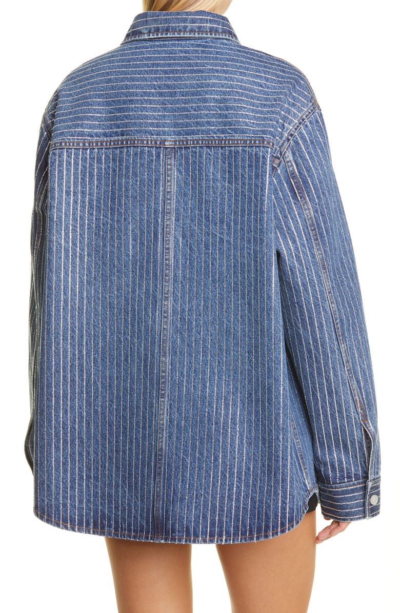 Alexander Wang Oversize Crystal Stripe Denim Shirt, Alternate, color, 
