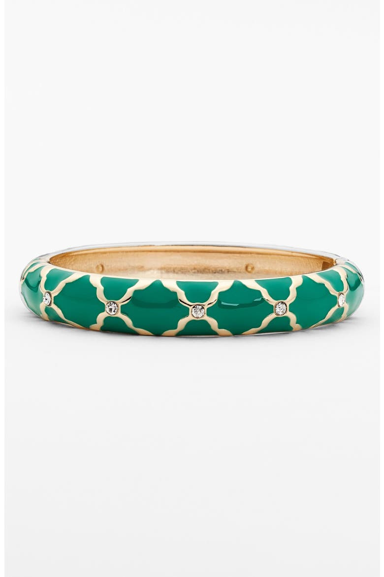 Medium Crystal Detail Hinged Bangle, Main, color, EMERALD/ GOLD