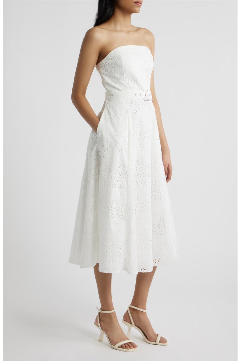 Strapless Cotton Eyelet Dress, Alternate, color, WHITE